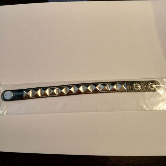 Set of 3 Black Faux Leather Stainless Steel Spikes Chains Bracelets Men Women - Picture 4 of 6